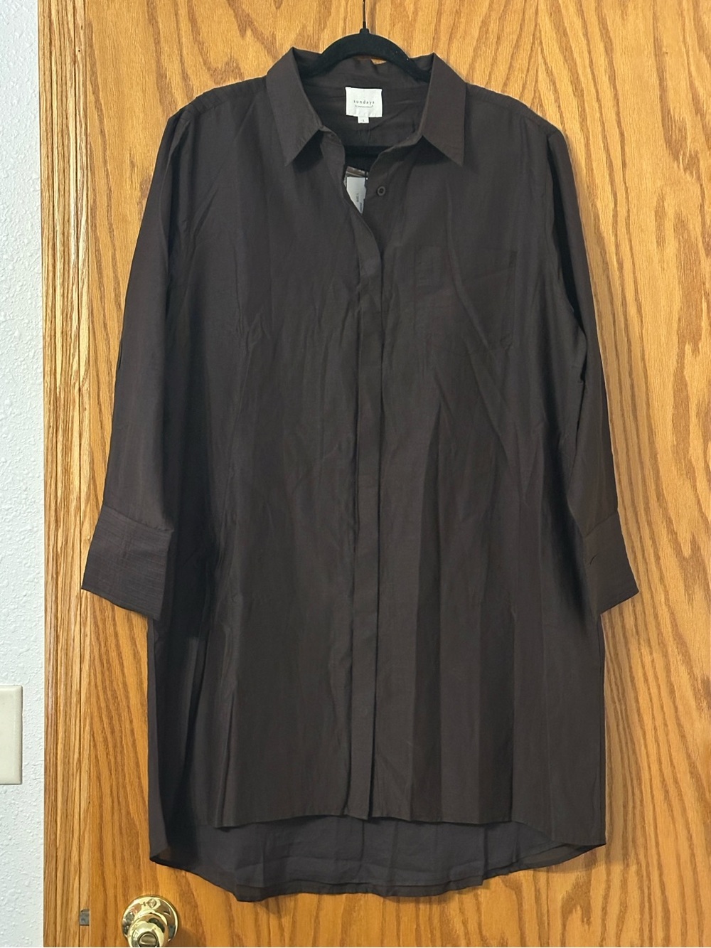 Sundays Chocolate Brown Long Button-Front Jasper Dress - NWT - Size L